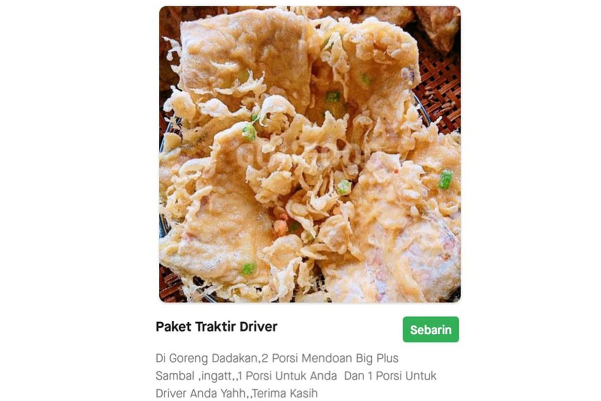 Inisiatif pedagang mendoan menyediakan paket traktir driver GoFood.