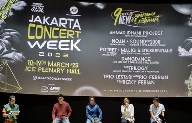 Para promotor Jakarta Concert Week (JCW) dalam konferensi pers di kawasan Senayan, Jakarta Pusat, Jumat (3/2/2023). 