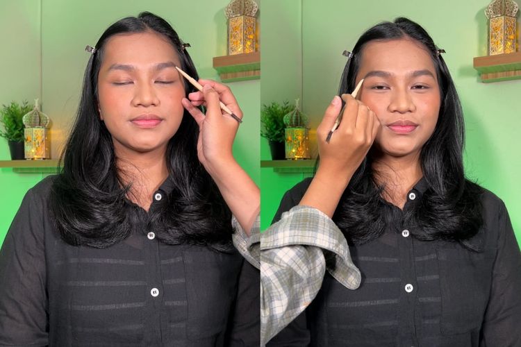 Model yang sedang di makeup pada tahapan makeup simple untuk bukber, Jakarta Barat, Kamis (7/3/2024)