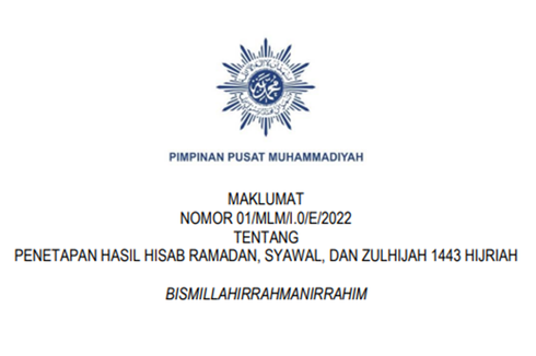 Muhammadiyah Tetapkan 1 Ramadhan 1443 H Jatuh pada Sabtu, 2 April 2022