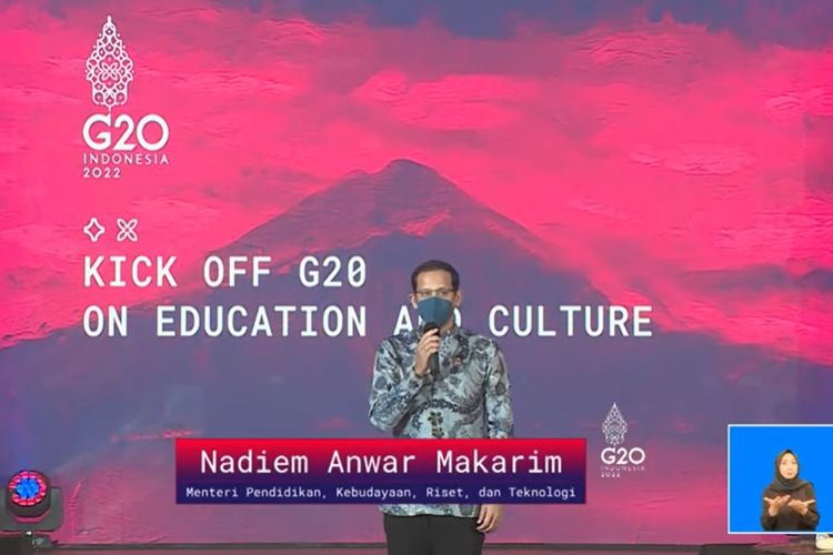 Mendikbud Ristek Nadiem Makarim dalam acara Kick Off G20 on Education and Culture.
