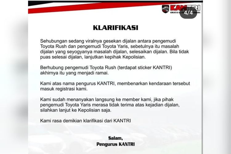 Pernyataan awal Komunitas All New Terios Rush Indonesia (KANTRI) 