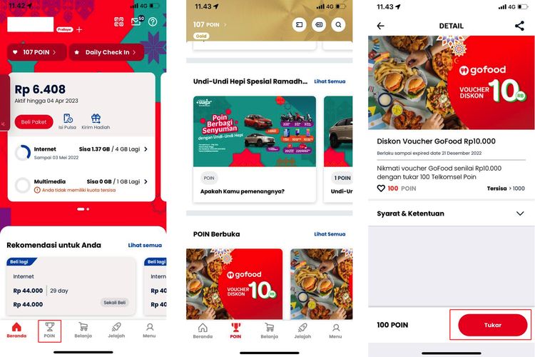 Ilustrasi cara tukar poin Telkomsel via aplikasi MyTelkomsel