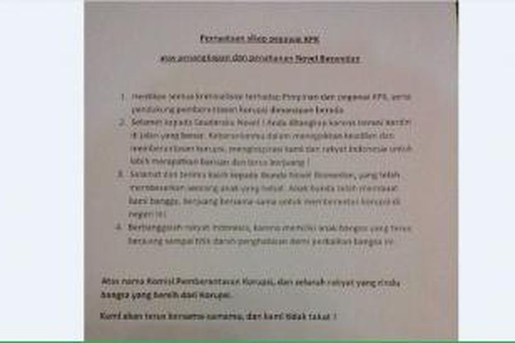 Surat pernyataan Pegawai KPK terkait penangkapan penyidik Novel Baswedan