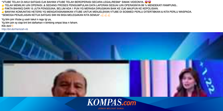 [HOAKS] VTube Dilegalkan OJK dan Perizinan Telah Mencapai 99 Persen