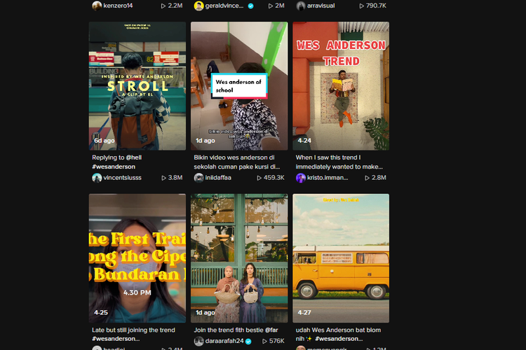 Sejumlah video ala Wes Anderson yang viral di TikTok