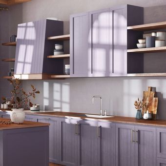 ilustrasi lemari dapur berwarna ungu