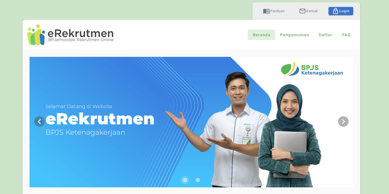 Tangkapan layar laman resmi rekrutmen BPJS Ketenagakerjaan.