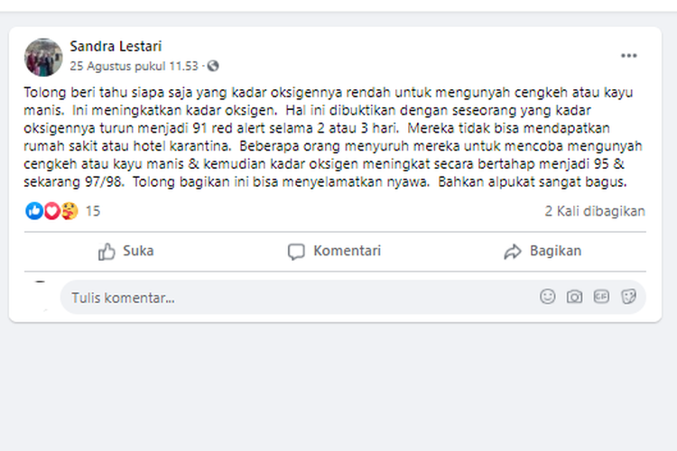 hoaks mengunyah cengkeh atau kayu manis tingkatkan kadar oksigen