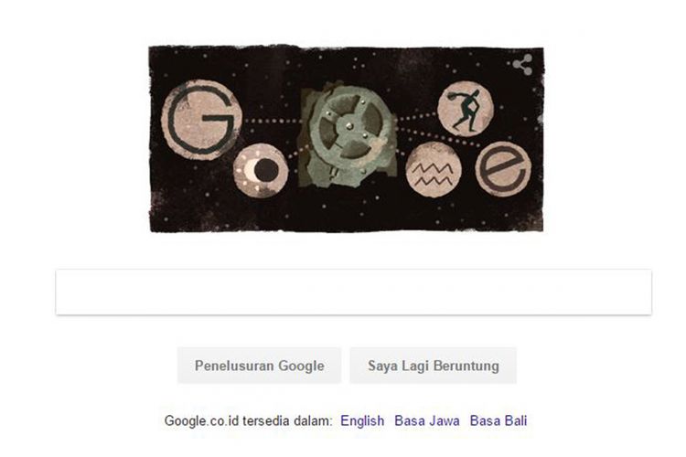 Google doodle hari Rabu (17/5/2017) menampilkan ilustrasi mekanisme Antikythera