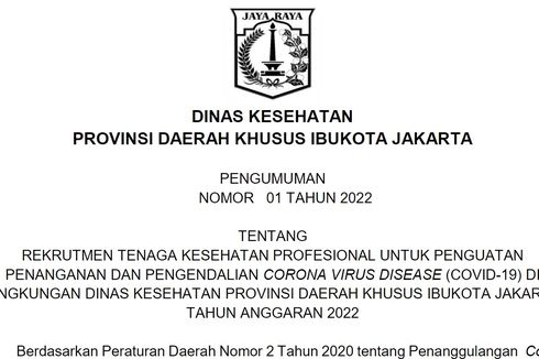 Dinkes DKI Jakarta Buka Lowongan Kerja Lulusan D3, D4, dan S1