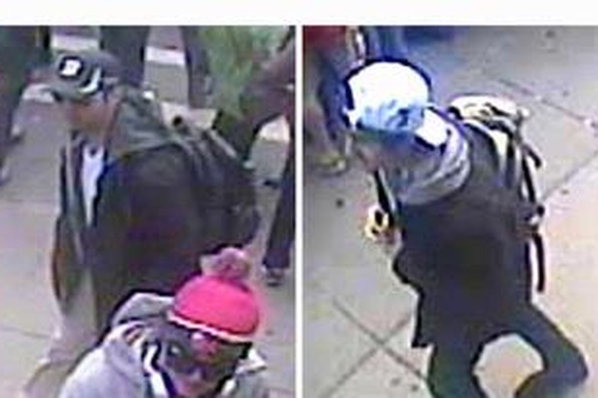 Foto ini diambil dari rilis video FBI pada Kamis (18/4/2013) menayangkan dua tersangka peledakan bom maraton Boston. Dikabarkan kepolisian Boston dan FBI berhasil menangkap salah seorang terduga pelaku.