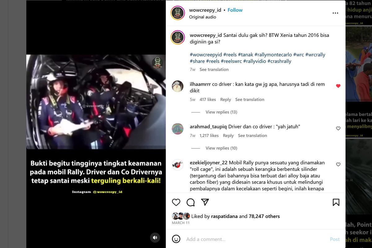 Video viral di media sosial memperlihatkan mobil reli yang terbang jatuh ke jurang.