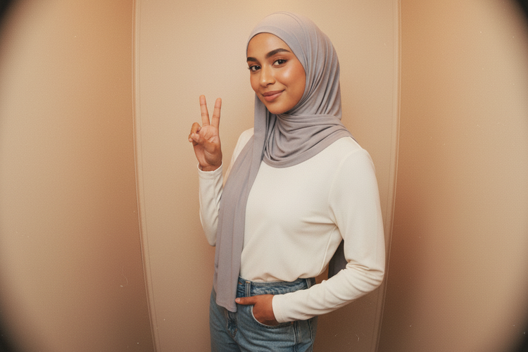 Foto perempuan berhijab Vintage Style hasil dari Google Gemini AI