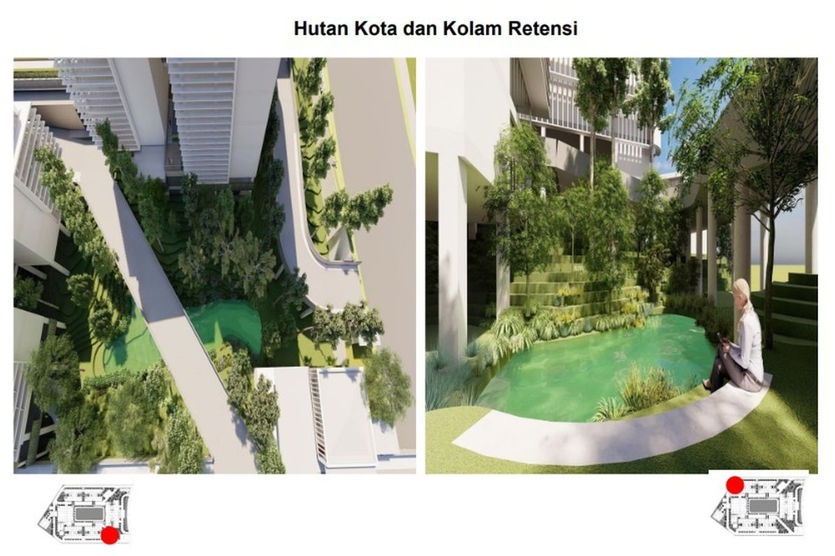 Hutan kota dan kolam retensi di Kompleks Kantor Kementerian Pertahanan IKN
