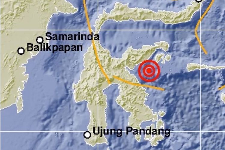 Epicentrum gempa Banggai Sulawesi Tengah, magnitudo 6,9, 12 April 2019.