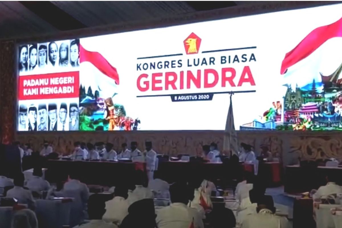 Gerindra party extraordinary congress has reappointed Prabowo Subianto as the chairman from 2020 to 2025 on Saturday, August 8. 