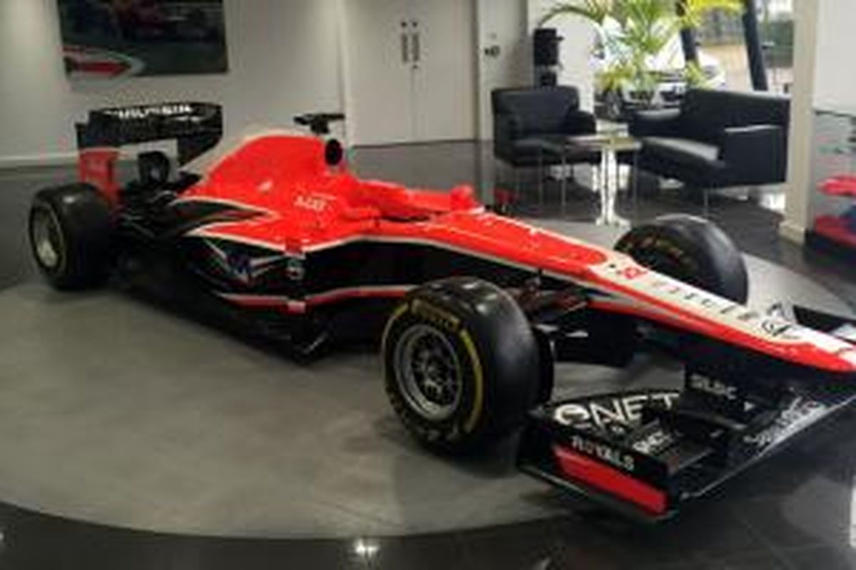 Sasis tim Marussia F1 di kantornya, Bandbury, Inggris. Semua barang akan dilelang, termasuk kantor dan peralatan canggih di dalamnya.
