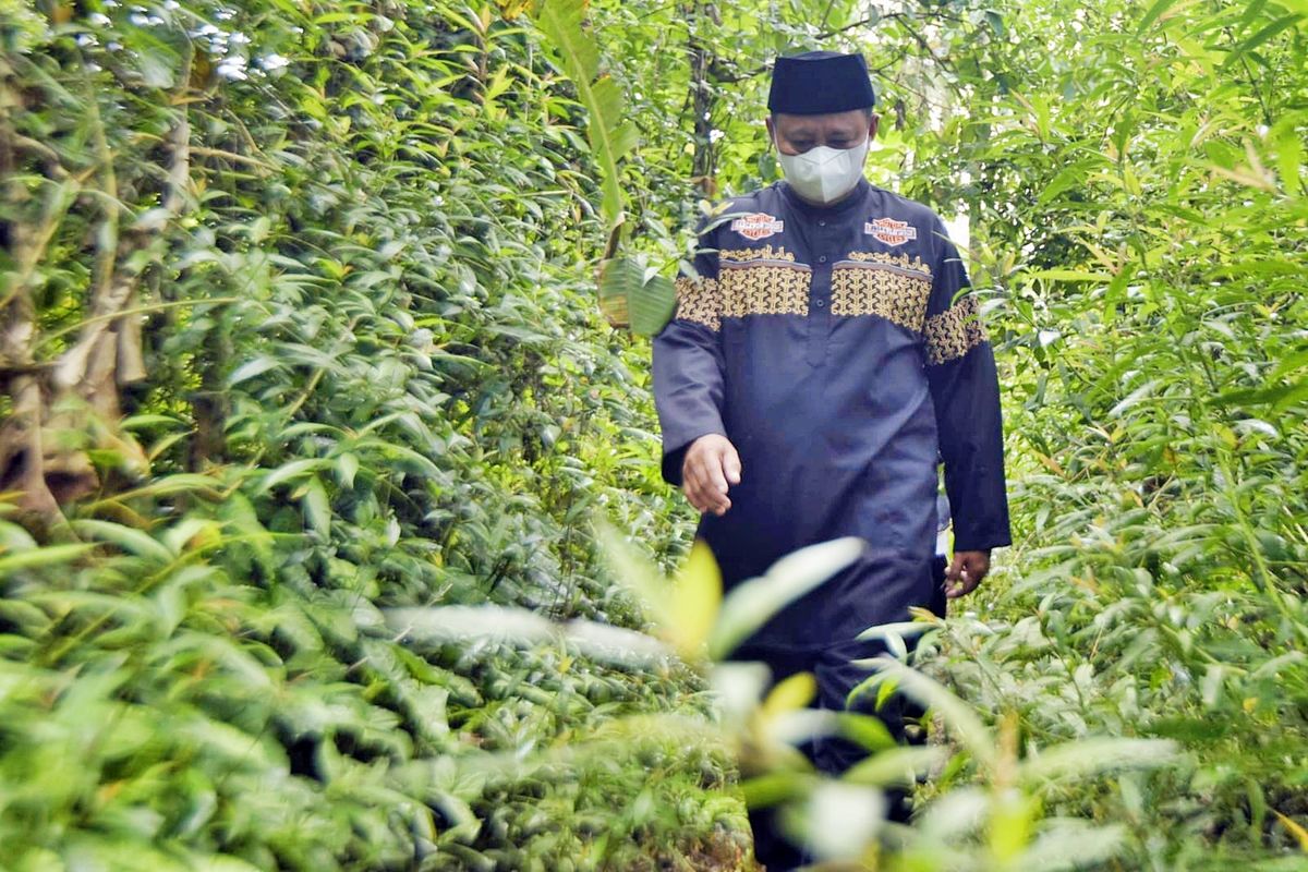 Wakil Gubernur (Wagub) Jawa Barat (Jabar) Uu Ruzhanul Ulum saat meninjau lokasi pembangunan Jembatan Betman, di Kecamatan Manonjaya, Kabupaten Tasikmalaya, Jabar, Rabu (6/10/2021).