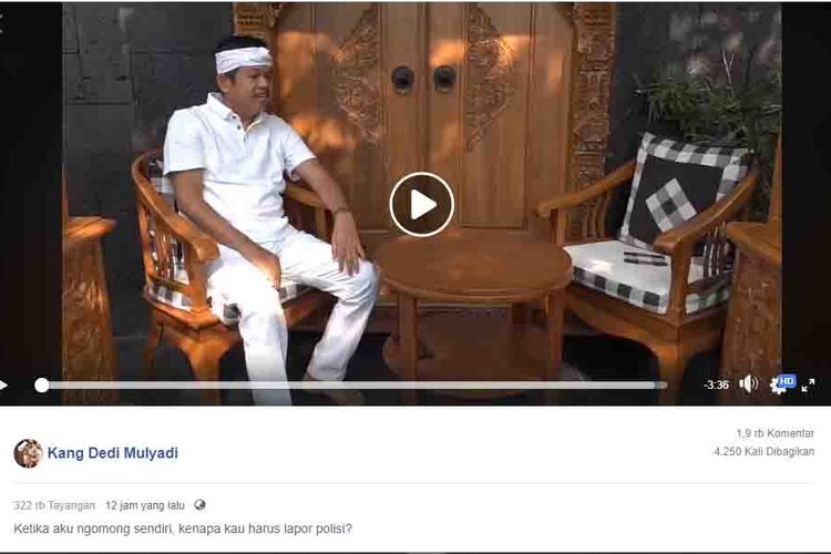 Video Dedi Mulyadi dialog dengan kursi kosong. 