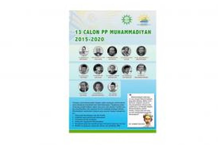 Poster digital berisi 13 nama calon ketua umum PP Muhammadiyah yang beredar, Selasa (4/8/2015), atau sehari menjelang pemilihan pada 5 Agustus 2015