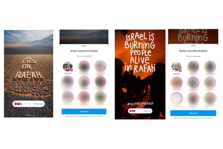 Template Add Yours All Eyes on Rafah diposting lebih 30 juta kali oleh pengguna di IG Stories.