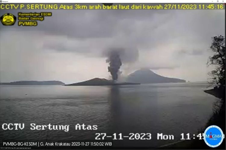 Hasil CCTV saat Gunung Anak Krakatau erupsi. 