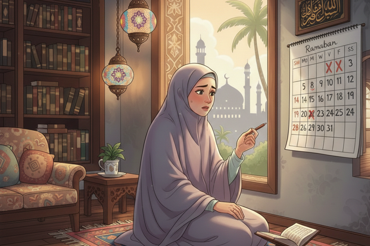 Ilustrasi batas waktu kewajiban qadha puasa bagi setiap Muslim yang meninggalkan puasa Ramadhan.