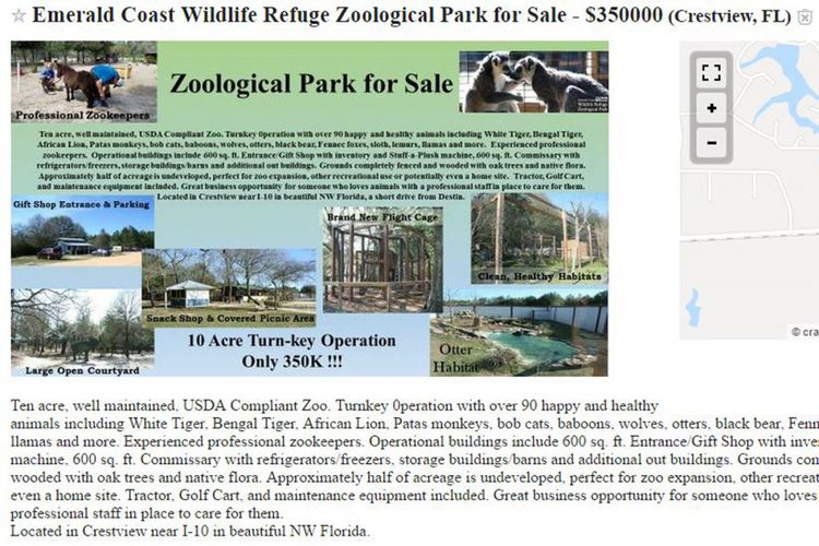 Iklan penjualan kebun binatang lewat Craiglist