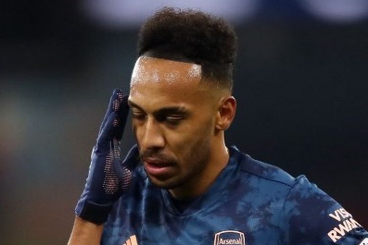 Penyerang Arsenal, Pierre-Emerick Aubameyang, pada laga kontra Manchester City, Sabtu (17/10/2020) pada lanjutan Liga Inggris.