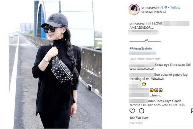 Foto artis dan penyanyi Syahrini yang diunggahnya di akun Instagram menuai kontroversi karena berlatar belakang jalan tol, tepatnya di ruas jalan Tol Waru-Juanda di Surabaya, Jawa Timur. Syahrini dikritik karena tidak mengantongi izin dan berpotensi mengganggu lalu lintas.