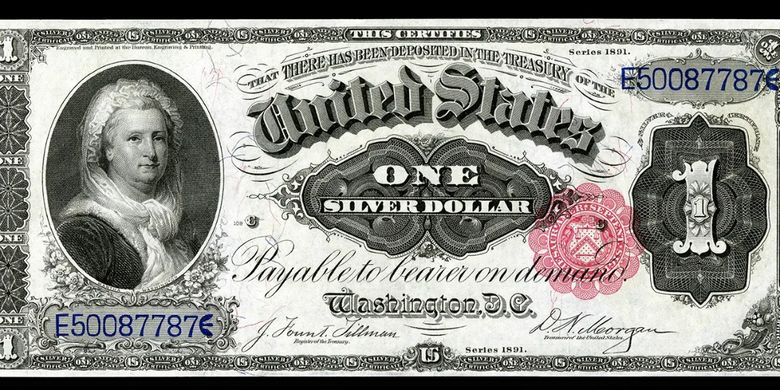 Uang kertas 1 dollar AS kuno dengan gambar ibu negara pertama, Martha Washington. [Via Mount Vernon]
