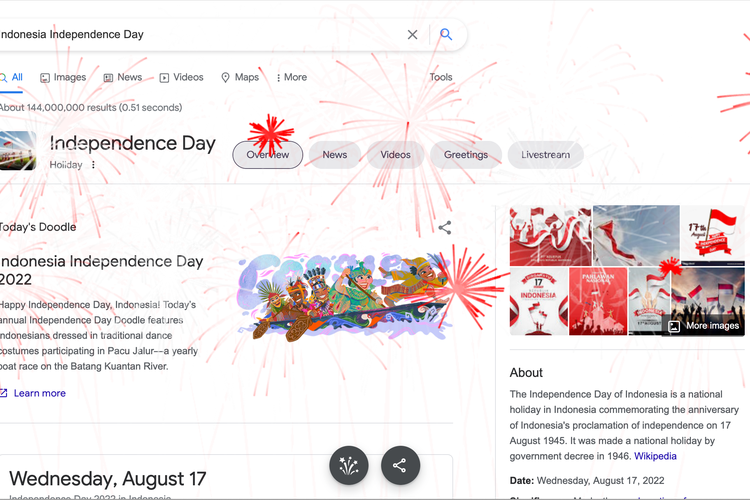 Google Doodle rayakan HUT RI hari ini, Rabu (17/8/2022)