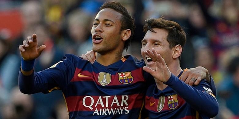 Neymar dan Lionel Messi borong gol Barcelona ke gawang Granada di Stadion Camp Nou, Sabtu (9/1/2016).