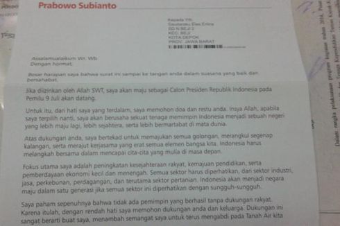 Ini Isi Surat Prabowo kepada Guru SD di Depok