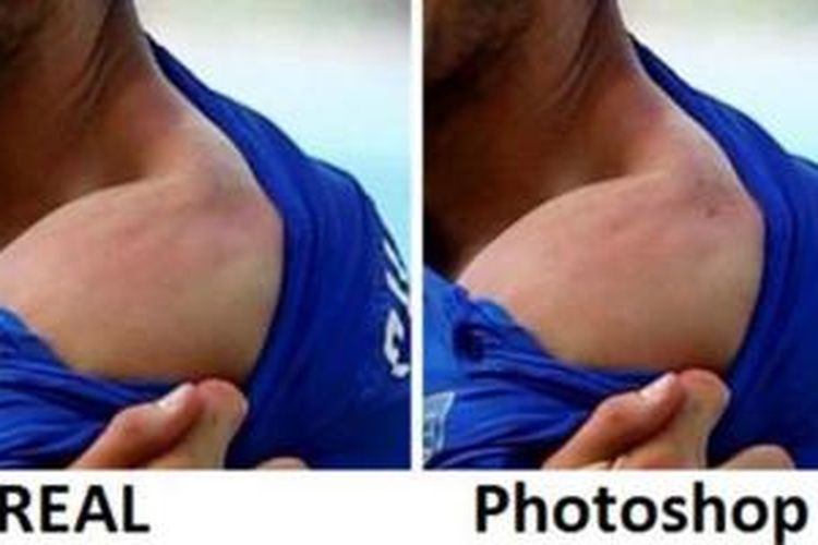 Foto bekas gigitan Luis Suarez diklaim Uruguay palsu. Situs asal Spanyol, Sports.se, merilis dua foto yang membuktikan klaim tersebut. Foto sebelah kanan yang asli dan kiri yang palsu.