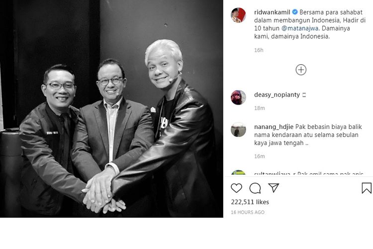 Ridwan kamil, Ganjar Pranowo dan Anies Baswedan saat jadi nara sumber di acara Mata Najwa, Rabu (19/2/2020). Mereka juga ditantang Tik Tok Challenge Any Song oleh host, Najwa Shihab. 