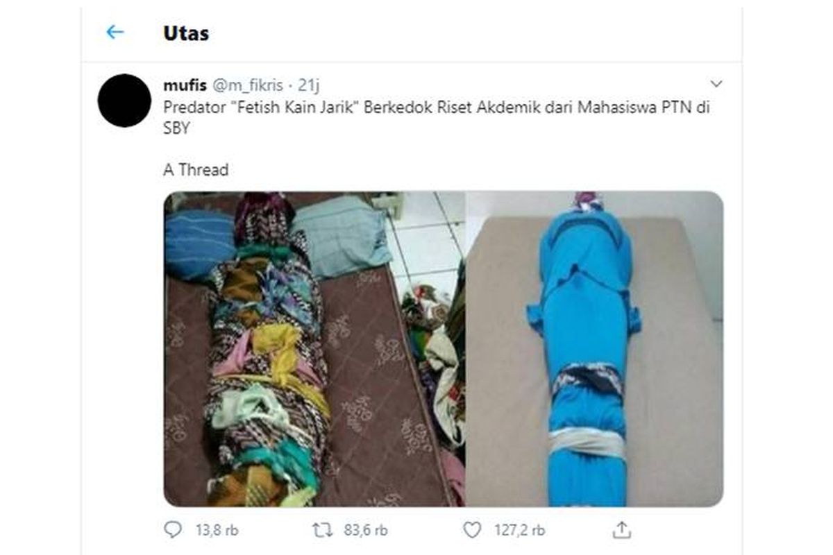 Tangkapan layar soal thread Fetish Kain Jarik yang viral di Twitter