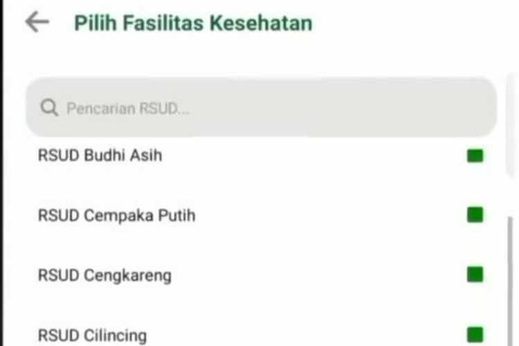 Tangkapan layar cara daftar online di RSUD Jakarta tahap III