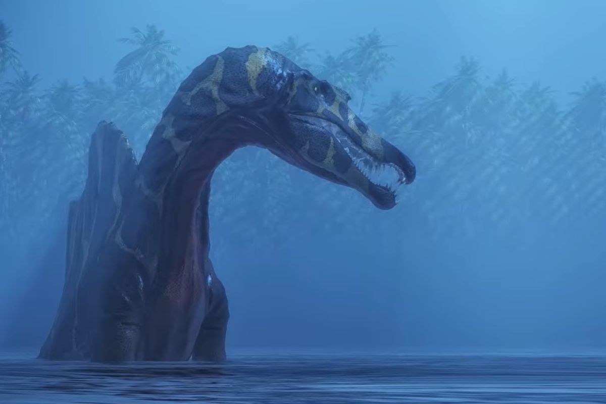 Ilustrasi Spinosaurus aegyptiacus, spesies dinosaurus berenang.