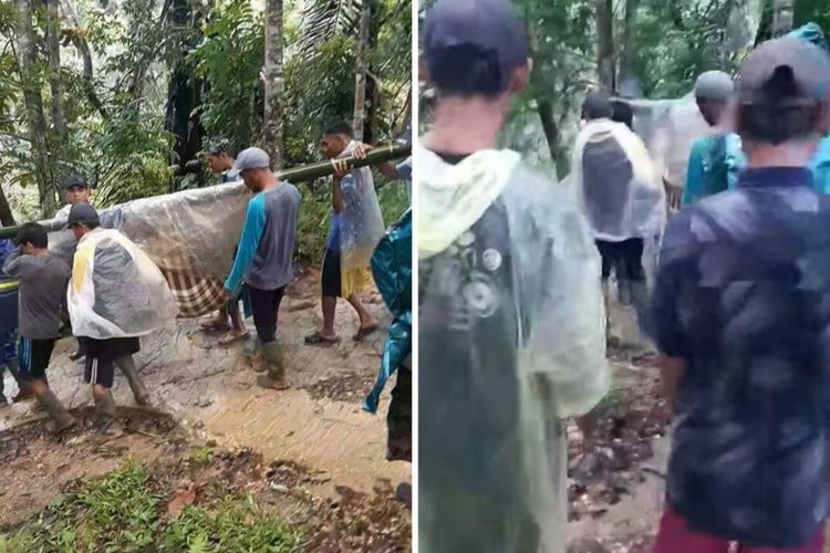 Tangkap layar status yang dibuat oleh akun Facebook Badry Aldiansyah mengenai ibu hamil yang ditandu karena jalan rusak.