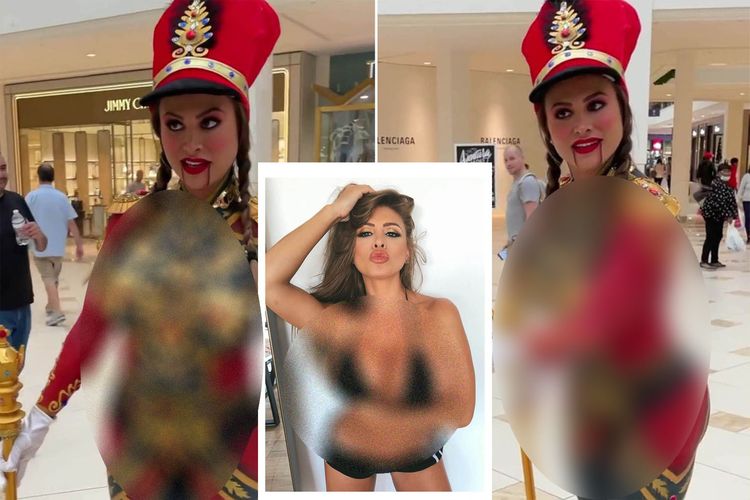 Francia James (30) model Playboy yang berdandan ala Nutcracker di sebuah mal di Miami, Amerika Serikat, diusir keluar karena ternyata telanjang.