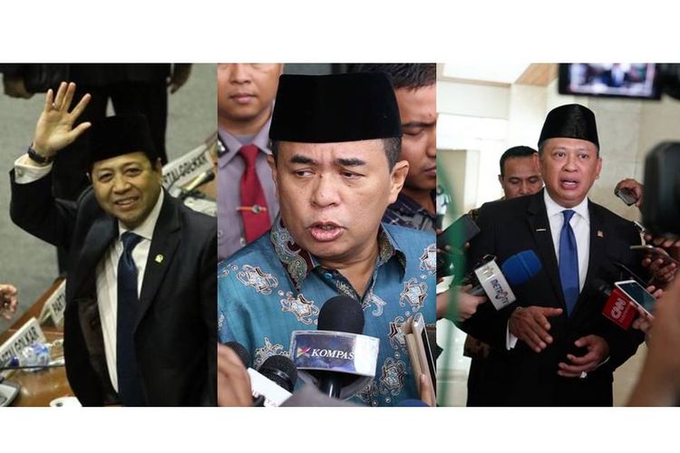 Setya Novanto (kiri), Ade Komarudin (tengah), dan Bambang Soesatyo (kanan)