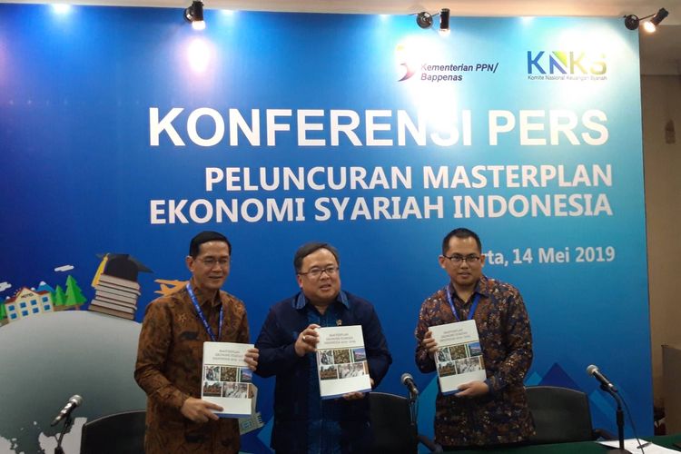 Menteri PPN/Kepala Bappenas Bambang Brodjonegoro saat peluncuran Masterplan Ekonomi Syariah 2020-2024 di Jakarta, (14/3/2019).