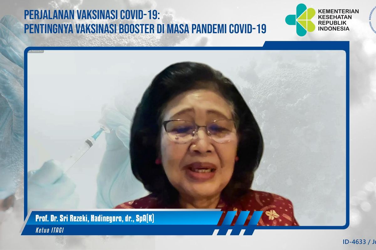 Ketua Indonesia Technical Advisory Group on Immunization (ITAGI) Prof. Dr. Sri Rezeki, Hadinegoro, dr., SpA (K) dalam webinar ?Perjalanan Vaksinasi COVID-19: Pentingnya Vaksinasi Booster di Masa Pandemi? pada Sabtu (25/6/2022)