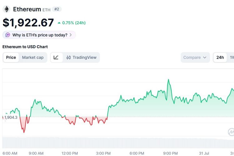 Harga Ethereum Hari Ini 31 Juli 2026 Naik Ikuti Pasar Kripto