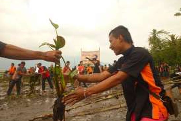 Sekitar 5.000 relawan termasuk buruh bergabung dalam gerakan   #saverawapening2 di dermaga Sumurup, Desa Asinan, Bawen, Kabupaten   Semarang, Minggu (1/5/2016). Mereka bersama-sama membersihkan enceng   gondok dari permukaan Rawapening.