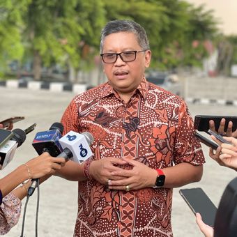 Sekretaris Jenderal DPP PDI-P Hasto Kristiyanto di Universitas Pertahanan, Bogor, Jawa Barat, Minggu (5/6/2022).