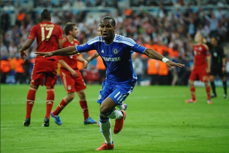 Didier Drogba pada final Liga Champions 2011-2012 antara Chelsea dan Bayern Muenchen.