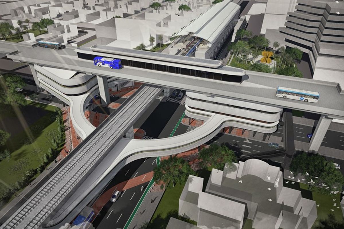 Desain jembatan layang (skybridge) penghubung Stasiun MRT ASEAN dan Halte Transjakarta CSW.
